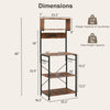 60-inch tall microwave stand in rustic brown with 4 open shelves, 10 hooks, and a robust metal frame for kitchen.