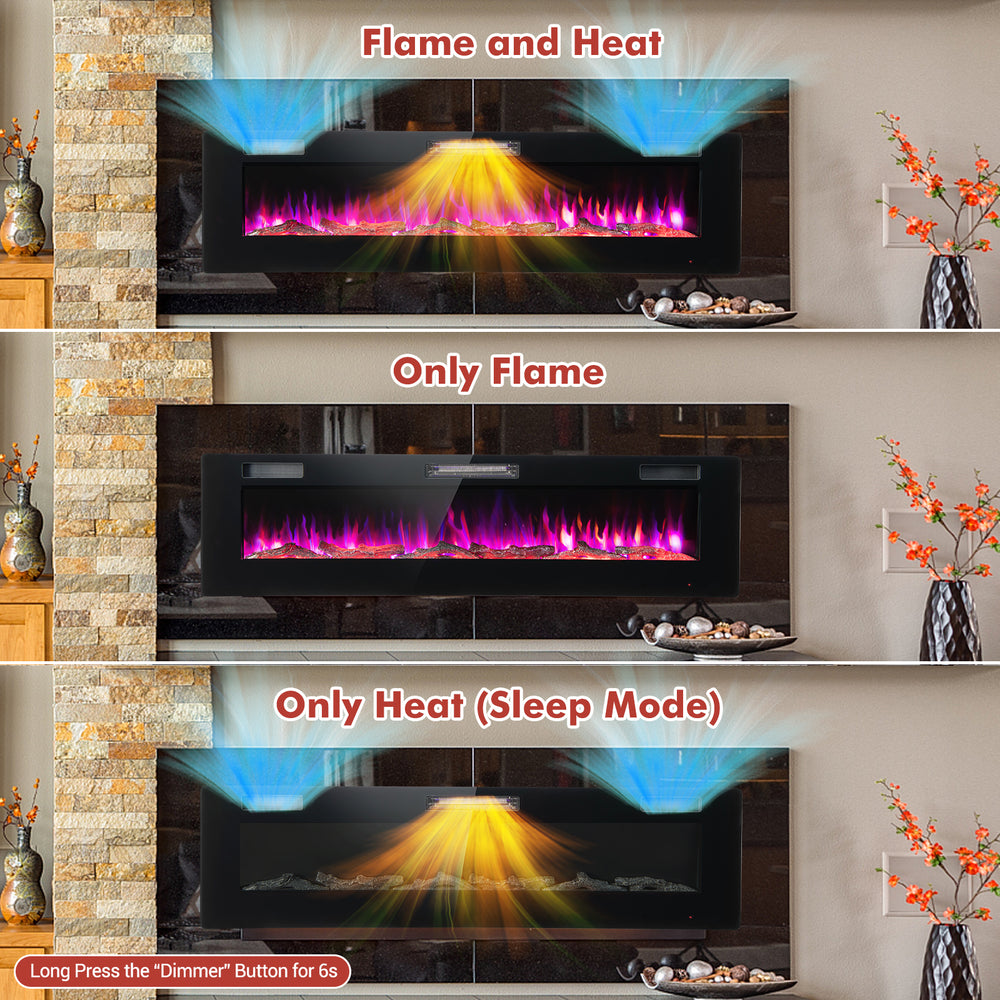 Costway Electric Fireplace 60" Ultra-Thin with Remote Control & Timer 5,100 BTU 1500W New