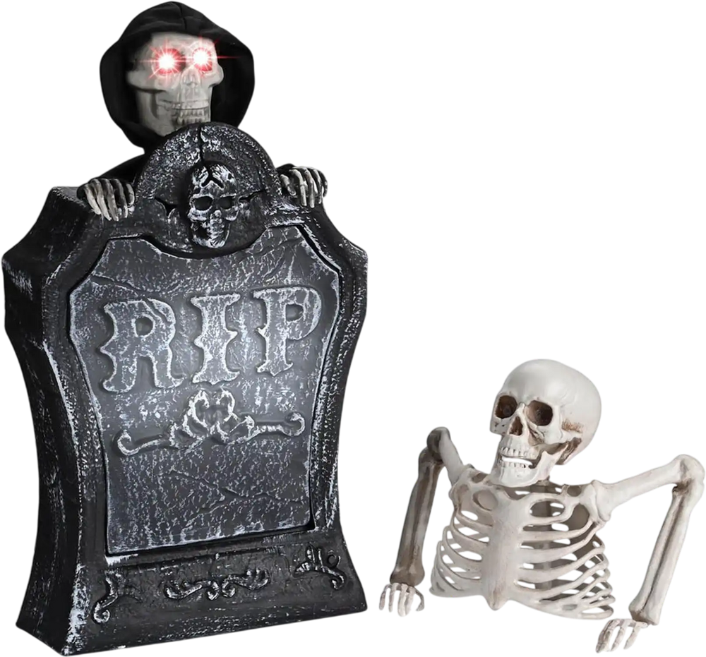 Yescom Tombstone with Groundbreaker Skeleton Halloween Animatronic 15" New