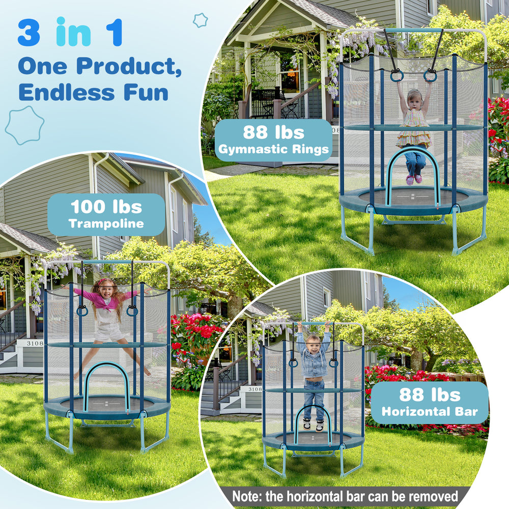 60 Inch Trampoline with Gymnastic Bar and Rings for Kids-Blue - Gallery View 1 of 9