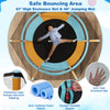 Close-up of the 60-inch trampoline's padded gymnastic bar and rings, designed for kids aged 3-6 years.
