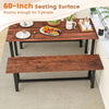 60-inch dining bench with metal frame, seating for 3, featuring a rustic design and sturdy construction for indoor use.