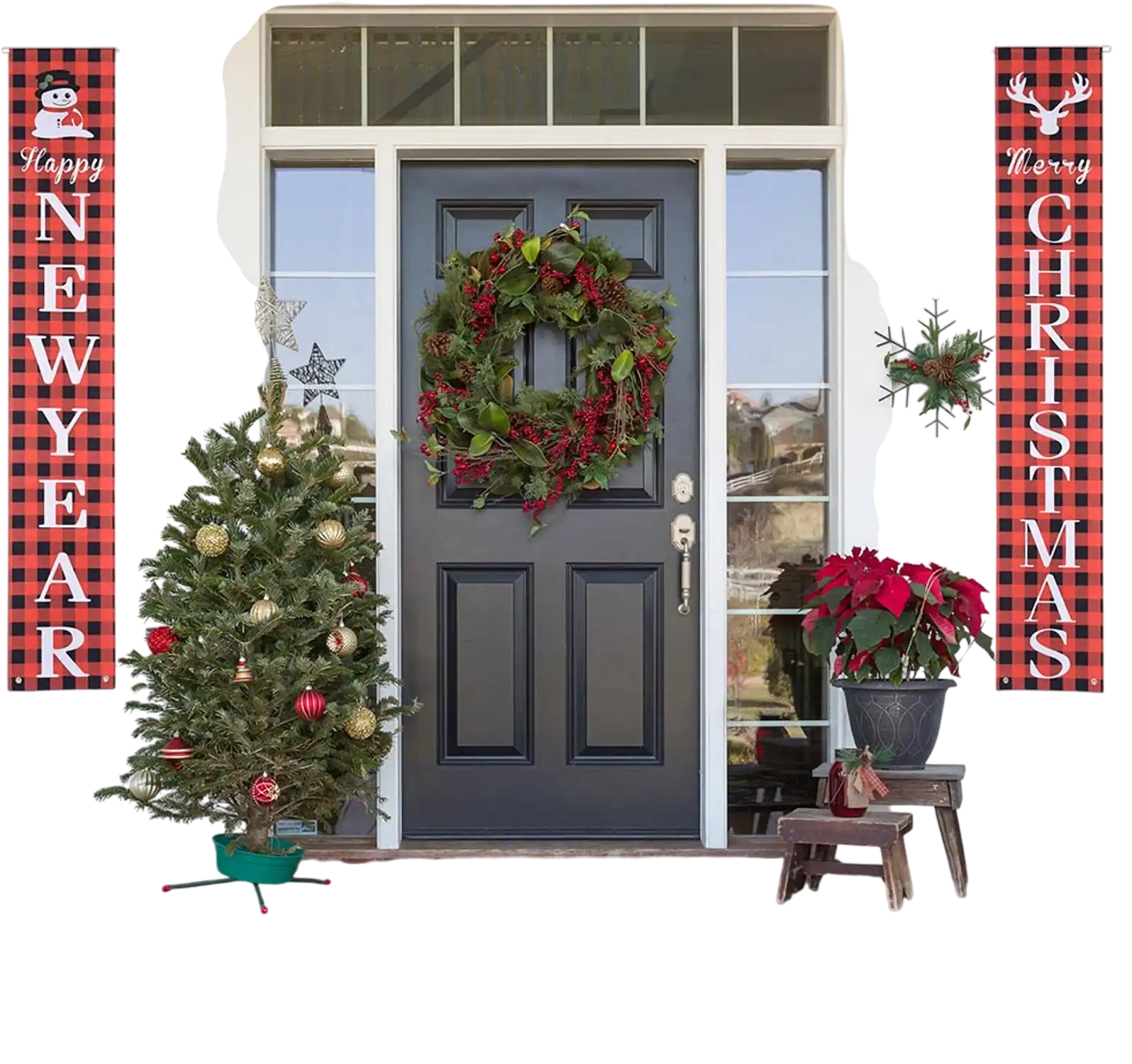 Yescom Christmas Door Welcome Sign Happy New Year Set of 2 New