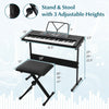 61-key electronic keyboard piano set with adjustable stand and padded stool, ideal for beginner musicians.