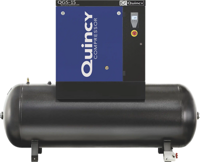 Quincy Compressor QGS-15 Rotary Screw Air Compressor Tank Mounted, 3-Phase, 15 HP, 54.9 CFM at 125 PSI, 132 Gallon New
