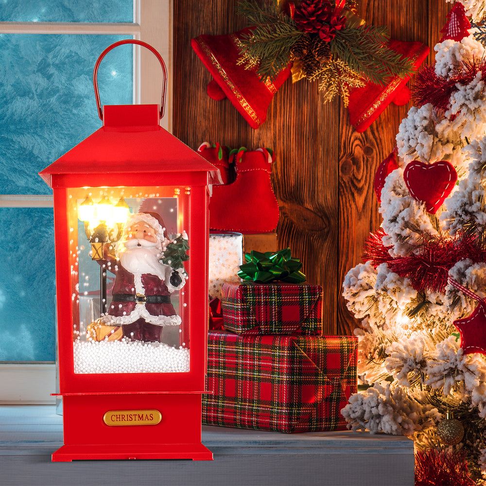 Red Christmas musical street lamp post with detachable snow globe lantern featuring Santa and colorful lights for.