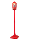 Red 61-inch Christmas musical street lamp post with detachable snow globe lantern, featuring Santa scenes and colorful.