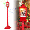 Red 61-inch Christmas musical street lamp post with detachable snow globe lantern, featuring Santa and colorful lights.