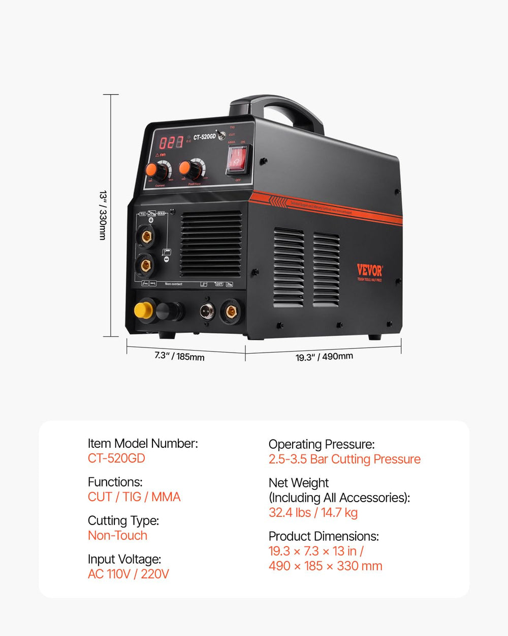 Vevor Plasma Cutter 3 in 1 Welder Machine TIG/MMA Combo 110/220V New