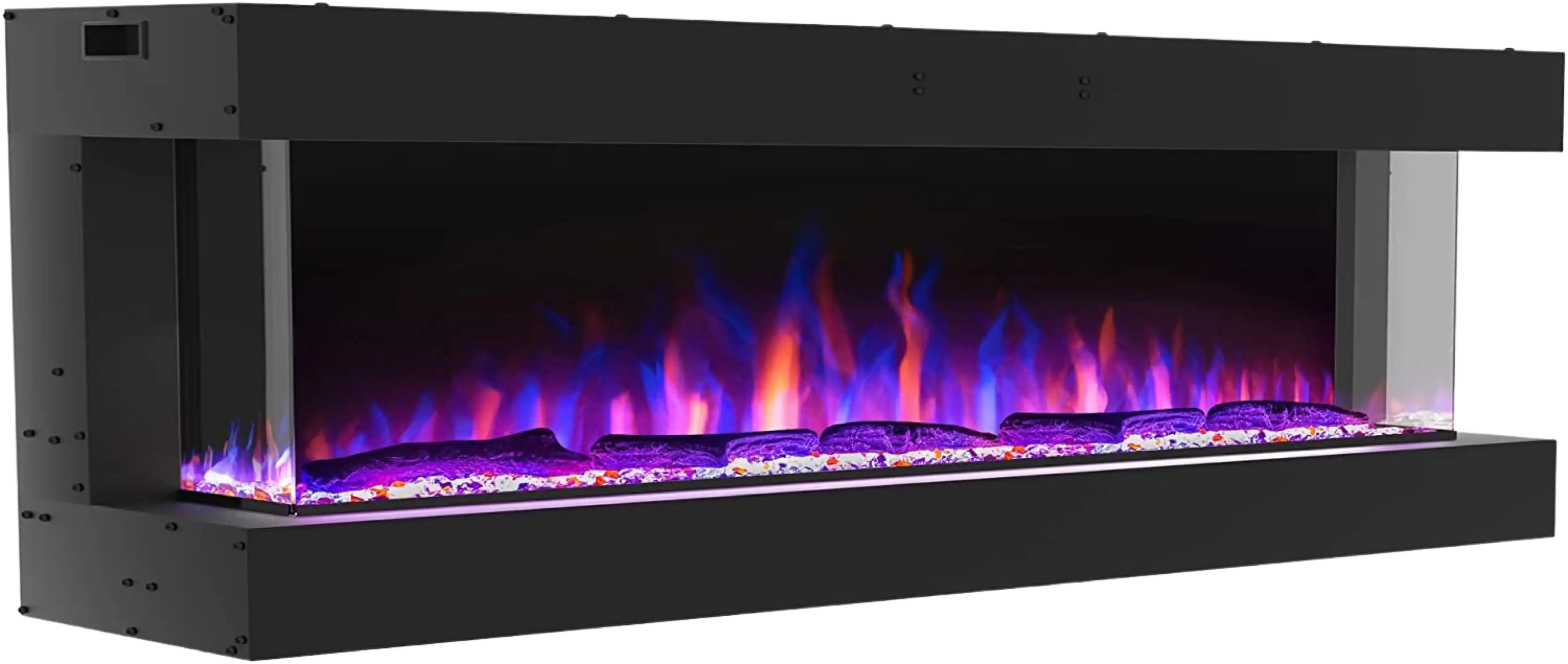Valuxhome TS72 76 in. 1500W 3-Sided Recessed and Wall Mounted Electric Fireplace with Remote LED Lights Logs and Crystals Black New