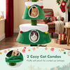 Christmas tree-shaped cat tower with 2 large plush condos and colorful decorations for indoor kittens' play and relaxation.