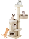 Cat tree with 2-storey condo, top perch, and sisal scratching posts for indoor cats, featuring cozy beds and hammocks.