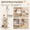Cat tree featuring a spacious faux linen hammock, 2-storey condo, and top perch for indoor cats' comfort and play.