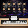 61-key folding piano keyboard in black with music stand, featuring dual wireless connections and portable design for.