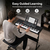 61-key keyboard piano with illuminated keys, stand, and stool, perfect for beginner musicians to enhance their learning experience.