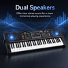 61-key keyboard piano with illuminated keys, dual speakers, and complete accessory kit for beginners' musical exploration.