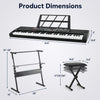 61-key keyboard piano with stand and stool, featuring illuminated keys and adjustable height for beginner musicians.