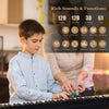 61-key portable electronic keyboard piano with adjustable stand and stool, featuring 129 tones and Bluetooth.