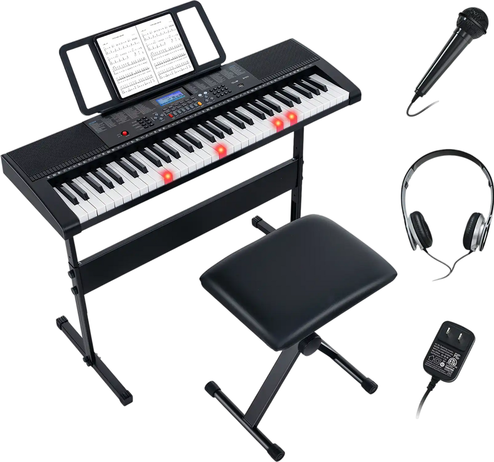 61-Key Portable Electronic Keyboard Piano with Stand and Stool