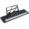 61-key kids piano keyboard in black with microphone and music stand, designed for interactive musical play and learning.
