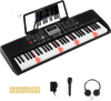 61-key portable electric piano keyboard in black with LED display, teaching mode, and included microphone and.