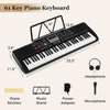 61-key portable electric piano keyboard in black with teaching mode, 200 rhythms, and LED display for beginners.