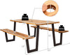 70-inch dining table set made of acacia wood with a sturdy metal frame, featuring an umbrella hole for outdoor use.
