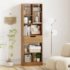 Freestanding bookcase with a large drawer and 8 open cubes, showcasing a natural finish for versatile home organization.