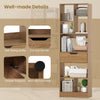 Close-up of the natural wood texture and cut-out handle on the drawer of the 61-inch tall freestanding bookcase.