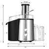 2 Speed Electric Juice Press with 75mm wide feeder chute, stainless steel finish, designed for easy fruit and vegetable.