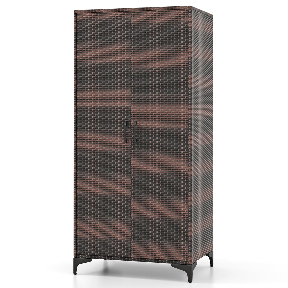 Costway Wicker Wardrobe 62" Rattan Closet with Hanging Rod New