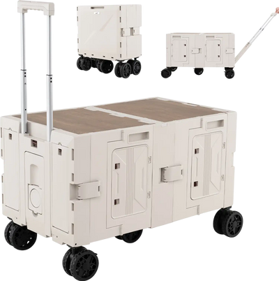 Costway Foldable Utility Cart 2-Tier Storage Crates Telescoping Handle 18206528 New