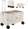 Large foldable utility cart in white with 2-tier storage crates, telescoping handle, and 5 noise-reduction wheels for.