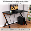 Modern ergonomic computer desk with spacious MDF surface, sturdy steel frame, ideal for gaming and studying in small.