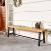Backless 63-inch acacia wood patio bench with metal legs, perfect for entryways and outdoor spaces.
