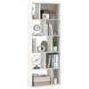 Tall 63-inch white 5-tier geometric bookshelf with 10 cubes for storage and display, ideal for living room or office.