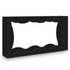 Narrow 63-inch black console table with wavy edge design, featuring a spacious top and open bottom shelf for entryway.
