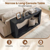 Narrow 63-inch black console table with wavy edge design, featuring 2-tier storage for entryway or hallway use.