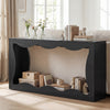 Narrow 63-inch black console table with wavy edge design, featuring 2-tier storage for entryway or living room use.