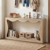 63 Inch Console Table 2-Tier Narrow Entryway Table with Wavy Edge Storage Shelf-Natural - Gallery View 1 of 10
