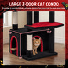 Large 2-door cat condo with plush covering, natural sisal posts, and Gothic design for comfortable cat lounging.