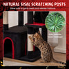 Gothic cat tree with natural sisal scratching posts, black-and-red design, perfect for large cats over 20 lbs.