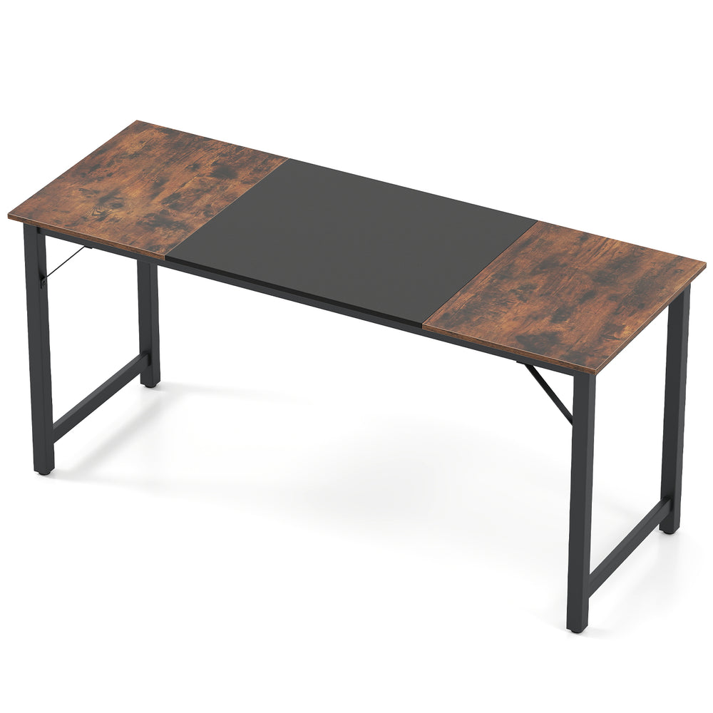 Modern 63-inch computer desk with rustic brown and black finish, sturdy steel frame, ideal for home or office use.
