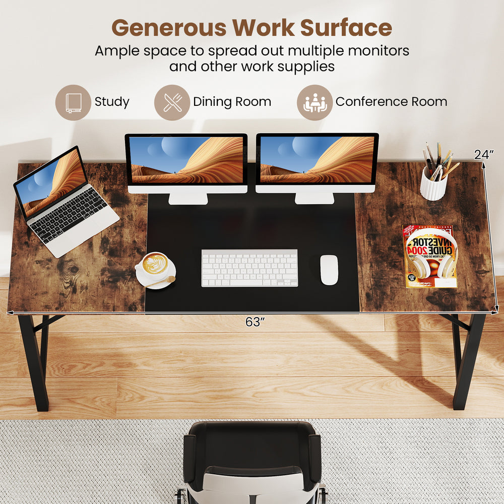 63-inch modern splice computer desk with rustic brown and black finish, ideal for home office and conference room use.