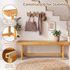Solid wood bench with natural grain, 63-inch length for 3 people, ideal for dining or entryway use, featuring anti-slip.