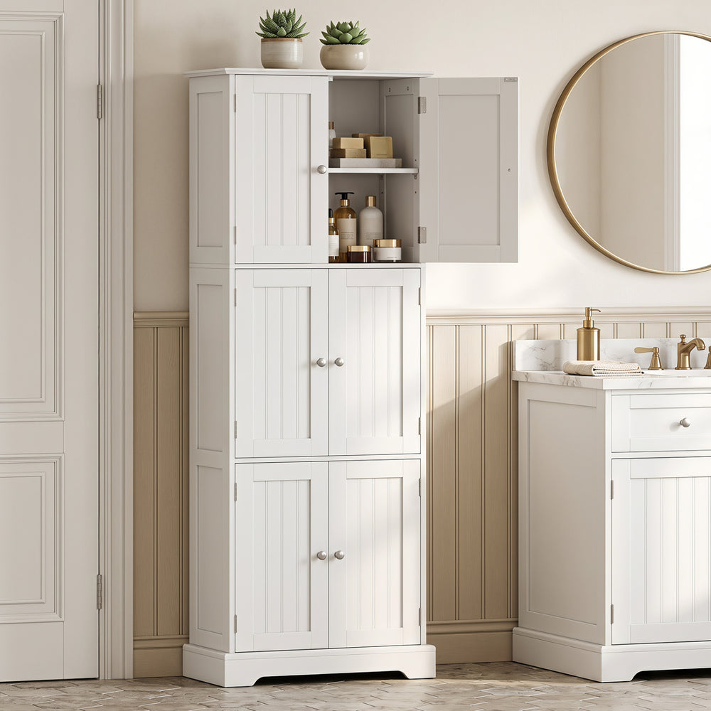 63 Inch Tall Bathroom Storage Cabinet with 6 Doors and Adjustable Shelves-White - Gallery View 1 of 9