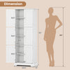 63-inch tall white bathroom storage cabinet features 6 doors and 3 adjustable shelves for versatile organization.