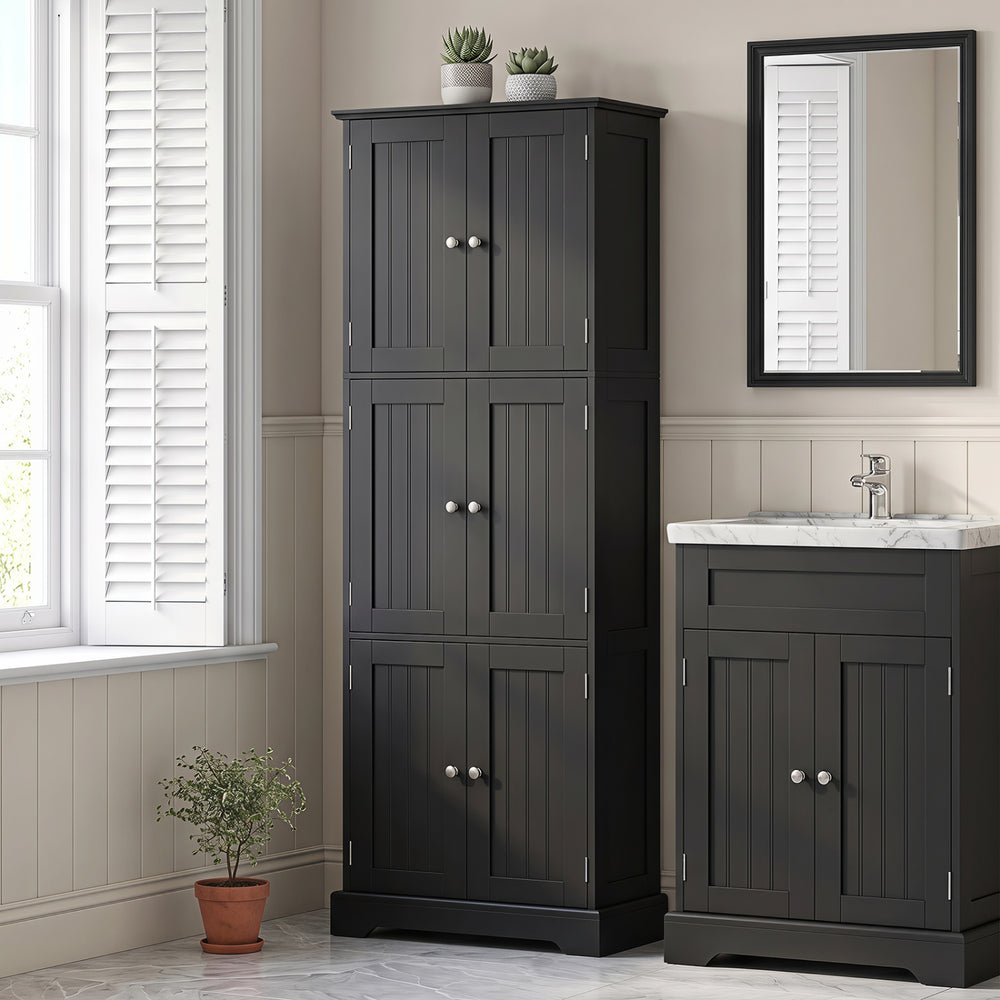 63 Inch Tall Bathroom Storage Cabinet with 6 Doors and Adjustable Shelves-Black - Gallery View 1 of 8