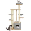 Tall cat tree featuring a cozy perch, hammock, and scratching posts, perfect for play and relaxation in gray.