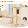 2-story cat condo with bamboo interior and sisal scratching mat, providing a cozy hideaway for cats to relax.